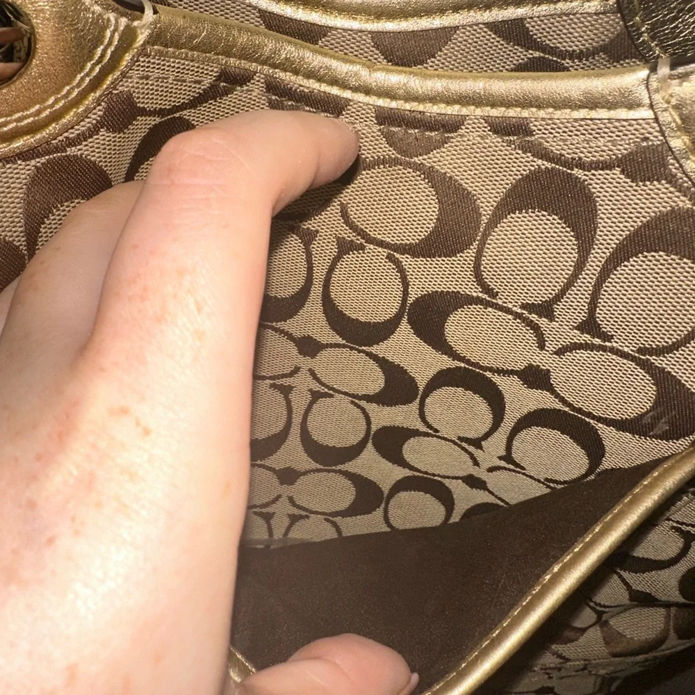 Coach Brown Signature Jacquard Bleecker brown Canvas Tote with Gold Trim Y2K